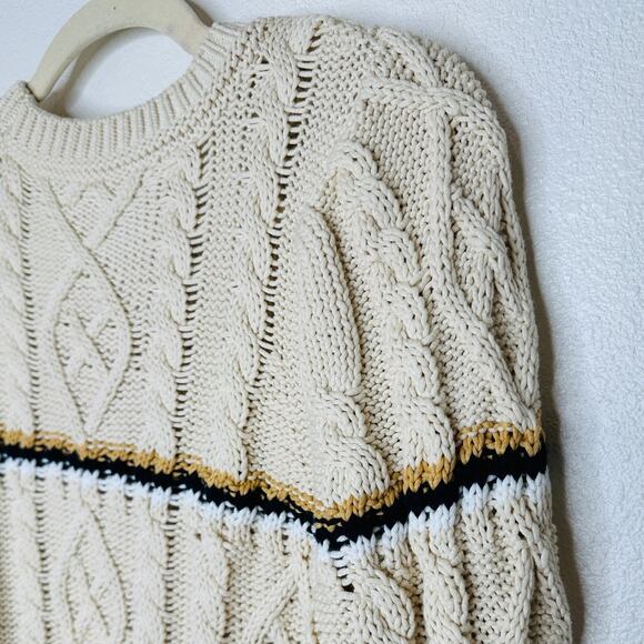 Veronica Beard Bruna Cream Black Multi Stripe Chunky Knit Long Sleeve Sweater M - Picture 10 of 16